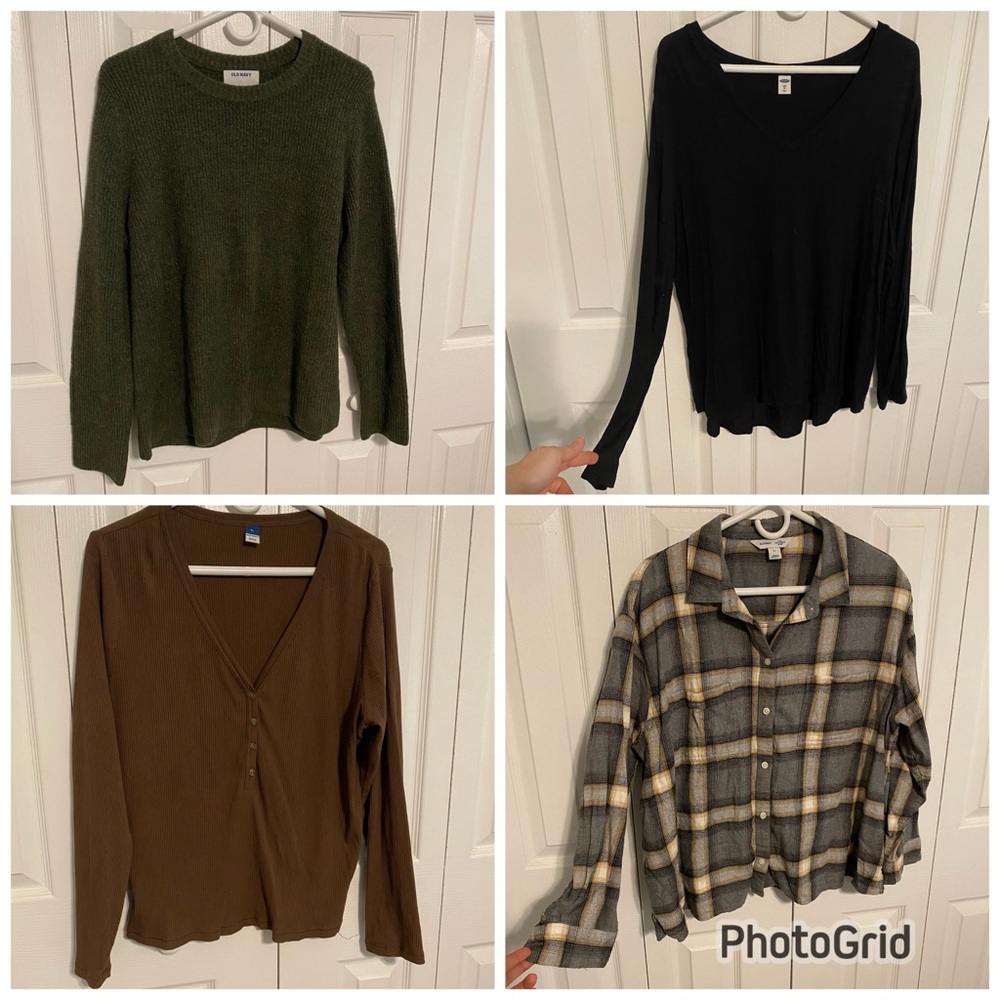 Bundle of 4 Old Navy Fall Long Sleeve Tops (1 Sweater,2 Shirts,1 Button Down)